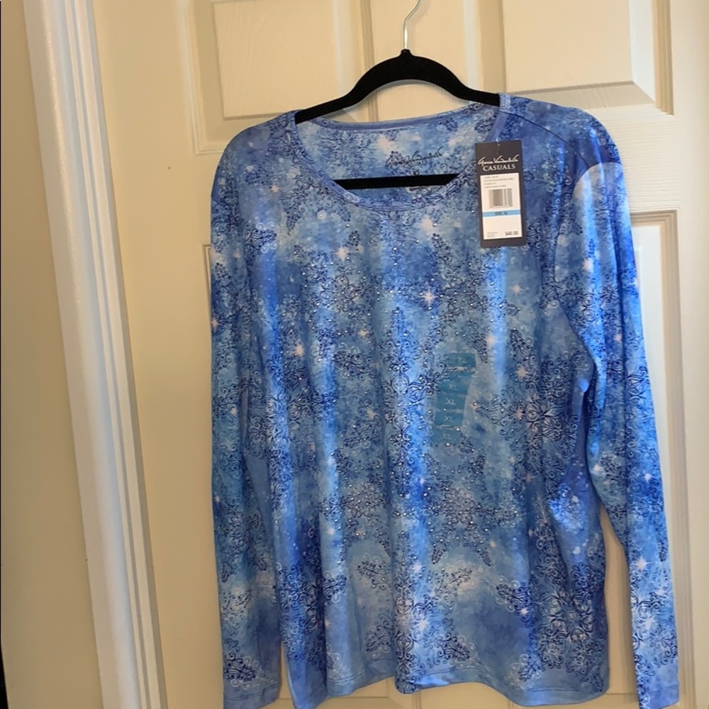 Long Sleeve blue decorative shirt.